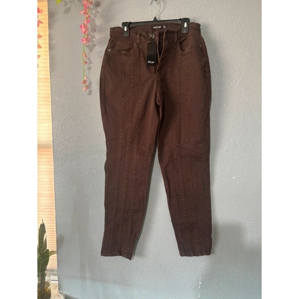 Nasty Gal Collection Brown Paneled High Rise Straight Leg Jeans Pants US 6 NWT
